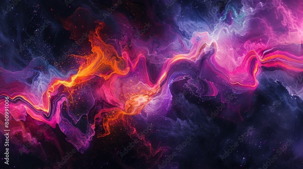 Colorful abstract painting with vibrant hues of purple, blue, pink and orange.