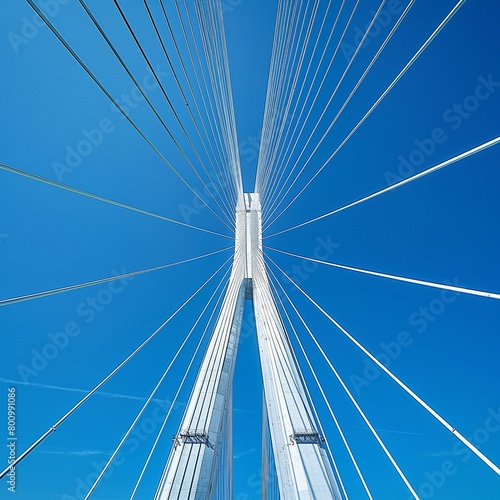 Zoomed-in shot of cables and suspension system of a cable-stayed bridge, showcasing the tension and support structure Scene