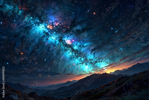 sunrise in the mountains Stellar Symphony A Cinematic Journey Through the Distant Cosmos