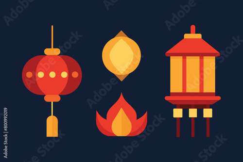 Paper glowing lantern icons set cartoon vector. Floating fire light. Chinese ceremony vector design