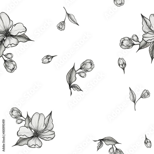 Beautiful seamless pattern of black and white flowers for underwear, children's clothing and for textiles