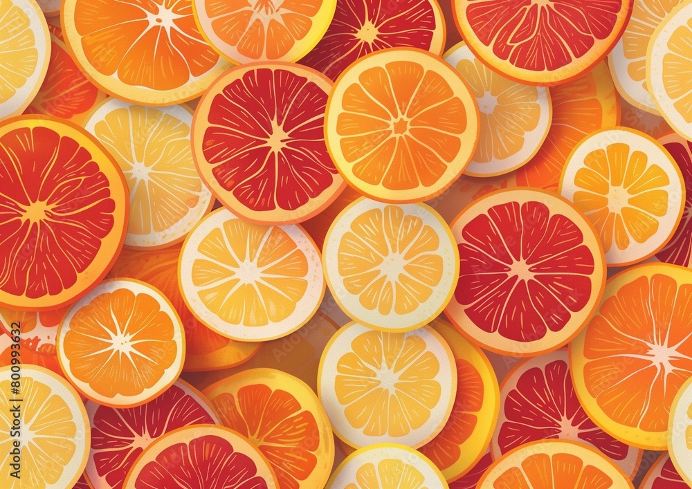 Bright Citrus Fruit Slices Background - Healthy Summer Theme Bright Citrus Fruit Slices Background - Healthy Summer Theme