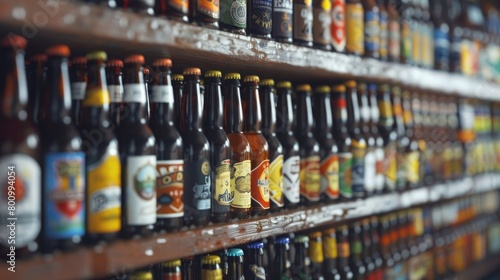 A picturesque view of a beer bottle collection, each label a testament to the diverse and vibrant world of craft beer on Beer Day Britain. photo