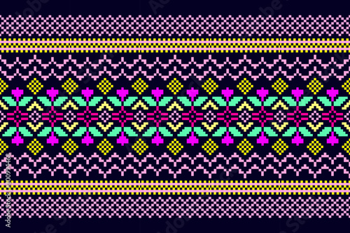 
Cross Stitch. Geometric ethnic patterns. Design for  Clothing, fabric, batik, Knitwear, Embroidery, Ikkat, Pixel pattern. Traditional Design.
