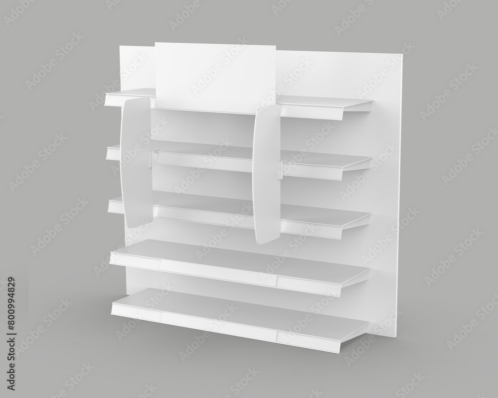 Supermarket Shelf Stopper Banner Display for design presentation. 3d illustration. Supermarket Shelf Stopper Banner Display for design presentation. 3d illustration.