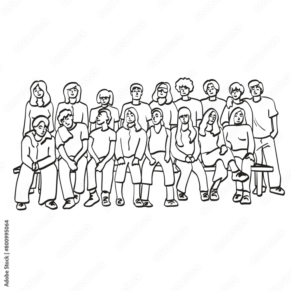 people sitting and standing together illustration vector hand drawn isolated on white background people sitting and standing together illustration vector hand drawn isolated on white background