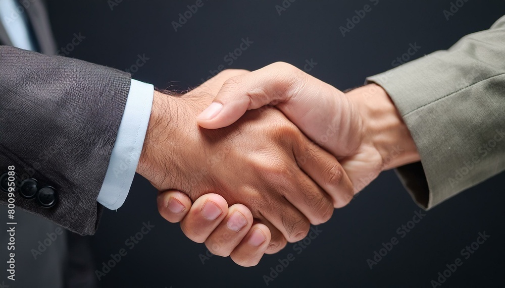 Close up of two man shaking hand on a dark background