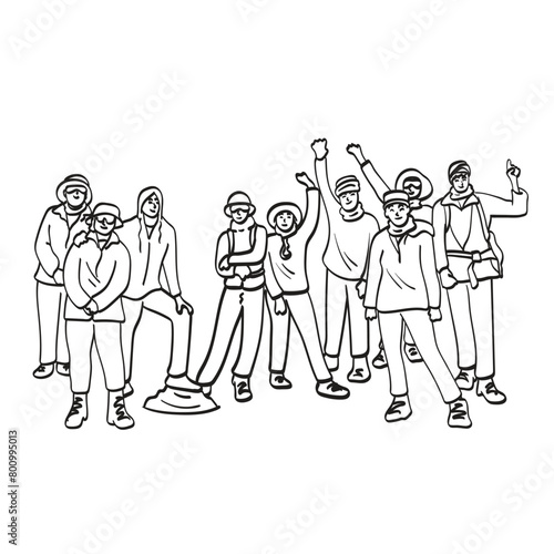 Tourists people standing for hiking and trekking illustration vector hand drawn isolated on white background