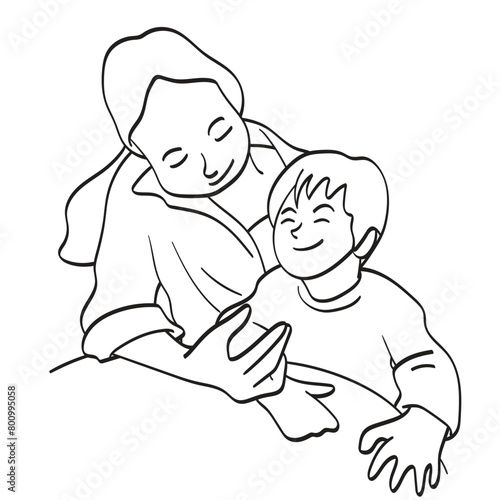 mother hugging son illustration vector hand drawn isolated on white background