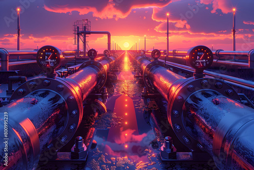 Surreal and Synthwave Gas Pipeline at Sunset