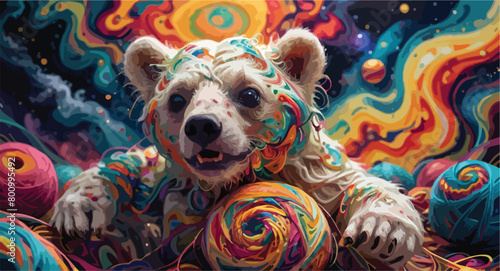Psychedelic Art - Sad Polar Bear Illustration - Impact of Global Warming, Pollution, Increasing Ice Melting.