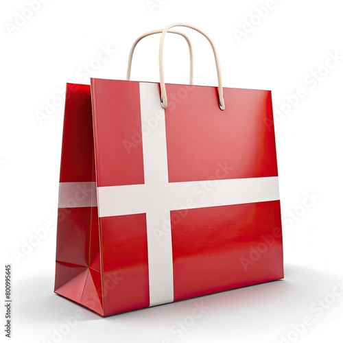Denmark flag shopping bag against a white background. Denmark Flag Shopping Bag: Stylish Souvenir Tote for Trendy Outings. Proudly Danish: Denmark Flag Shopping Bag on White Background. Denmark Flag