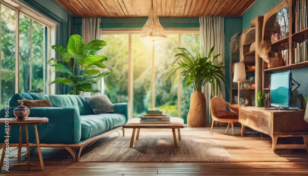 Fototapeta premium blurred modern apartment interior background, blurred living room Adil ground, Ai Generate
