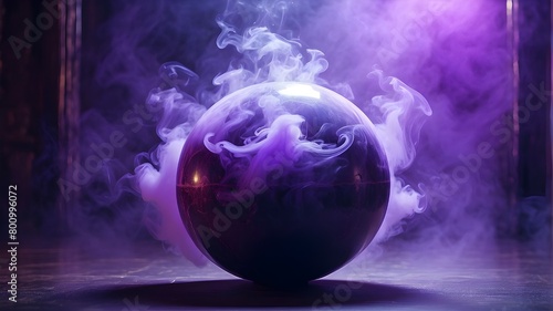 Smoke rising from a spherical, empty center creates a frightful Halloween background, creating a dramatic illusion of smoke or fog with a menacing, purple light.