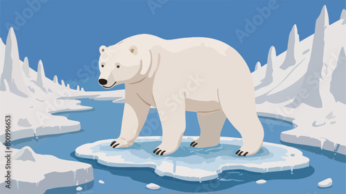 Sad Polar Bear Illustration - Impact of Global Warming, Pollution, and Increasing Ice Melting.