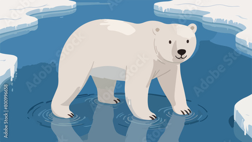 Sad Polar Bear Illustration - Impact of Global Warming  Pollution  and Increasing Ice Melting.