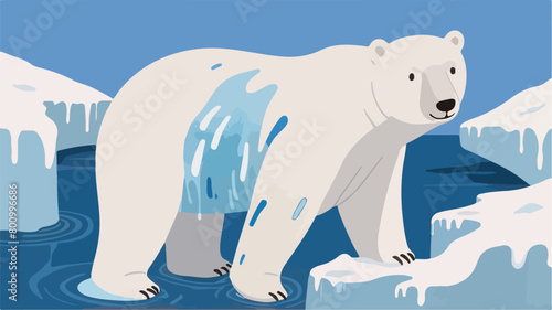 Sad Polar Bear Illustration - Impact of Global Warming, Pollution, and Increasing Ice Melting.