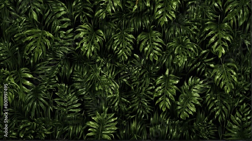 Tropical leaves background on a black background