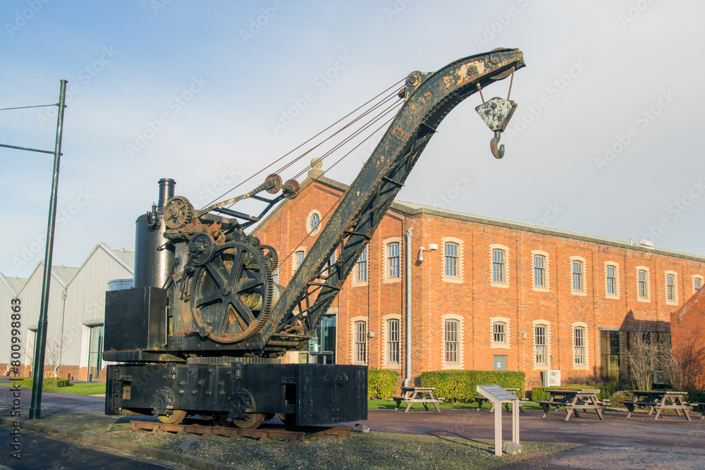 Rail Steam Crane, 1944, permanent part of exhibition in Summerlee Museum of Scottish Industrial Life in Coatbridge, North Lanarkshire, Scotland Rail Steam Crane, 1944, permanent part of exhibition in Summerlee Museum of Scottish Industrial Life in Coatbridge, North Lanarkshire, Scotland