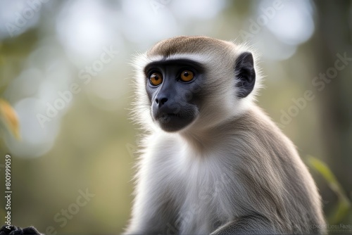 'monkey chlorocebus pygerythrus vervet animal ape cercopithecidae creature cut-out isolated on white mammal portrait primate sitting studio shot vertebrate' photo