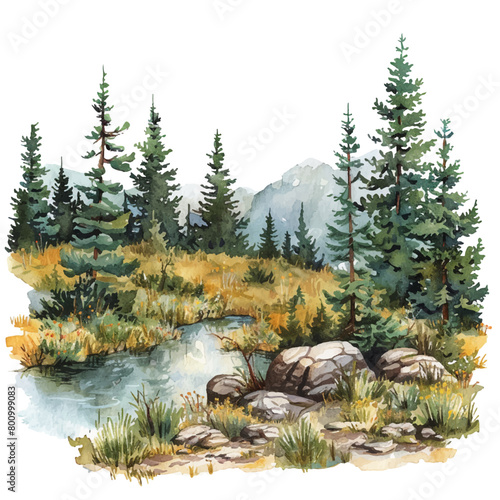nature lanscape vector illustration in watercolor style 