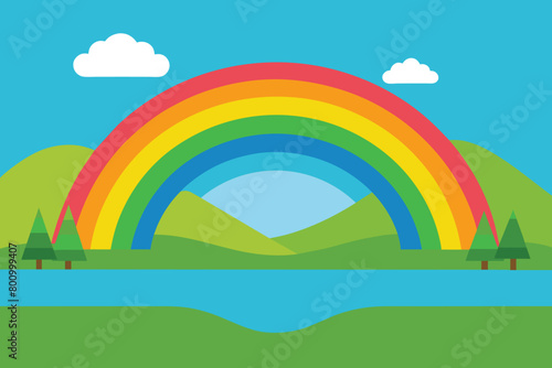 Rainbow above Pond Lake Nature Landscape Scenery Illustration vector design