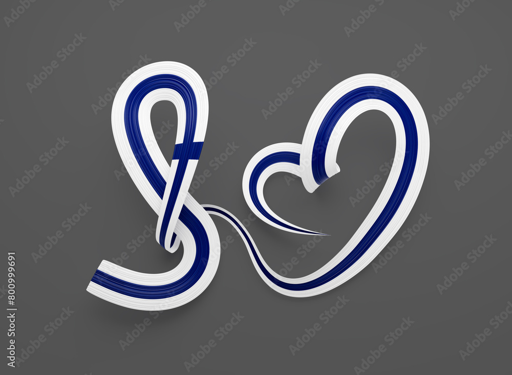 3d Flag Of Finland Heart Shape Shiny Wavy Awareness Ribbon Flag On Grey Background 3d Illustration 3d Flag Of Finland Heart Shape Shiny Wavy Awareness Ribbon Flag On Grey Background 3d Illustration