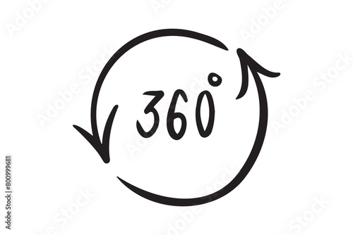 Doodle 360 degree icon. Hand drawn outline style