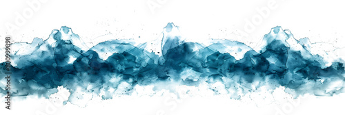 Teal and turquoise watercolor splash stain on transparent background. photo