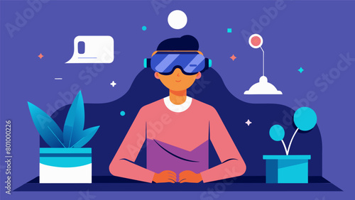 A person using a virtual reality headset to simulate social situations and gradually desensitize themselves to anxietyinducing scenarios.. Vector illustration