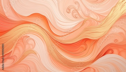 Abstract peach and gold marble marbled ink painted painting texture luxury background banner. Golden rose gold waves swirl gold painted splashes