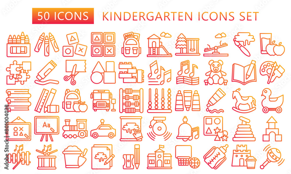 Kindergarten gradient outline icons set. contain game, pencil, puzzle, seesaw, toy, ball, playground and more. best for UI or UX kit, web and app development. vector EPS 10. Kindergarten gradient outline icons set. contain game, pencil, puzzle, seesaw, toy, ball, playground and more. best for UI or UX kit, web and app development. vector EPS 10.