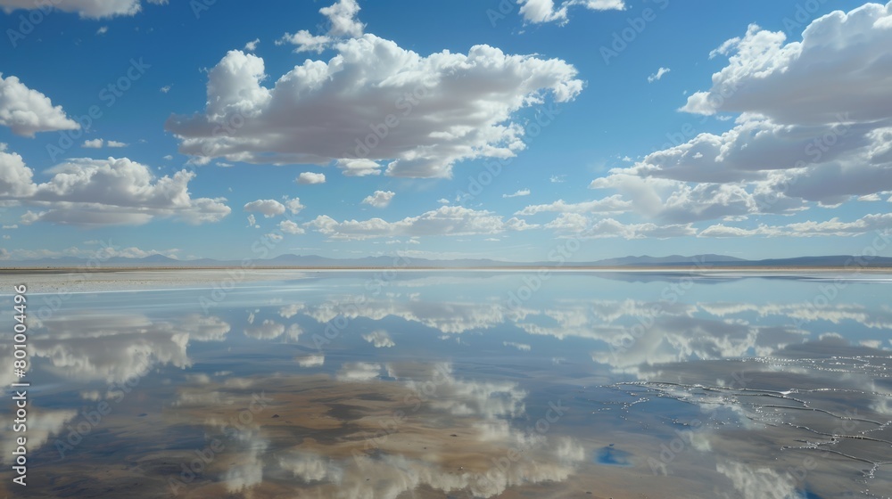 A salt flat where, after rainfall, the surface mirrors the sky so perfectly it becomes indistinguishable from the horizon. 