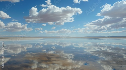 A salt flat where  after rainfall  the surface mirrors the sky so perfectly it becomes indistinguishable from the horizon. 