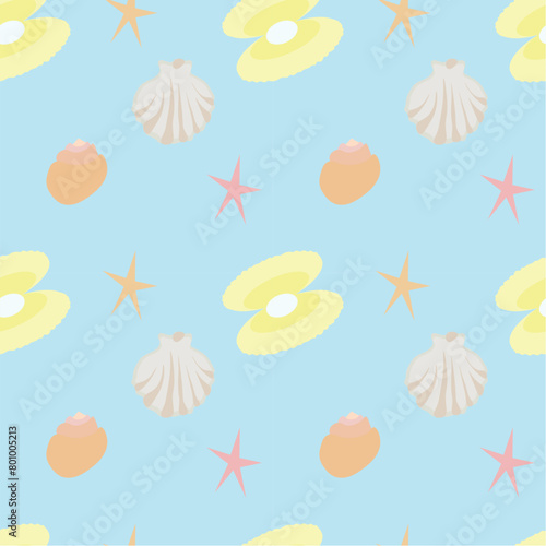 seamless pattern with shells and sea stars