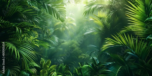 Tropical Jungle Background. Atmospheric Wallpaper with Lush, Tropical Vegetation.