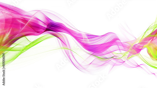 Energetic waves of magenta and lime green intersecting on a clean white background.