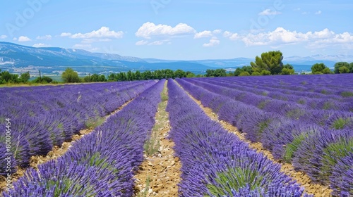 A field of lavender with a clear blue sky in the background