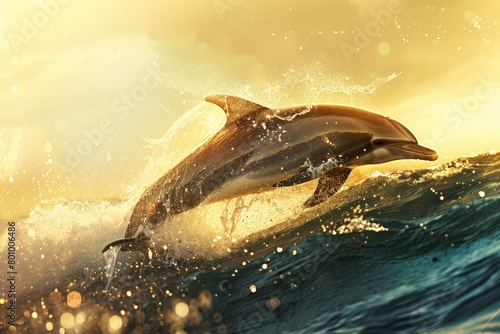 A dolphin is jumping out of the water photo