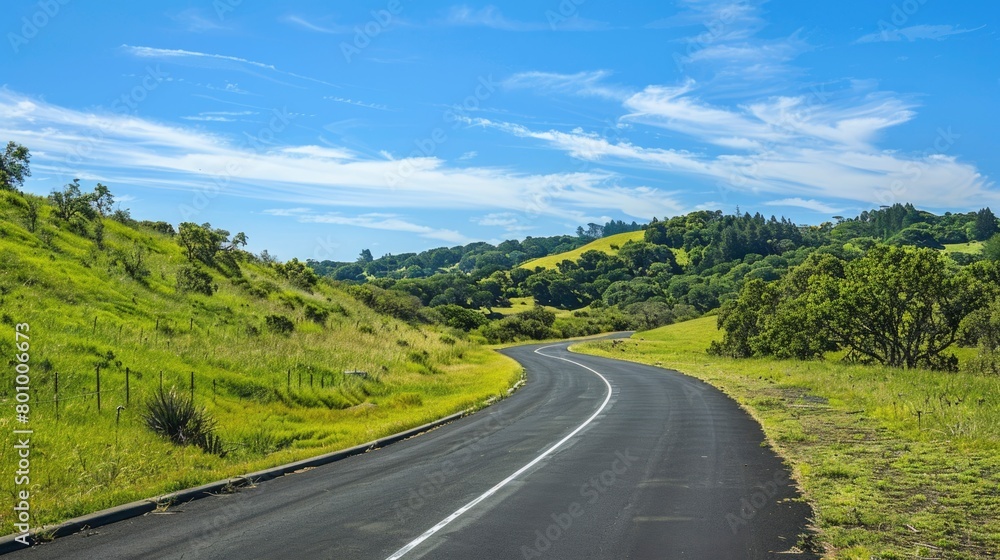 A long road with a few trees in the background