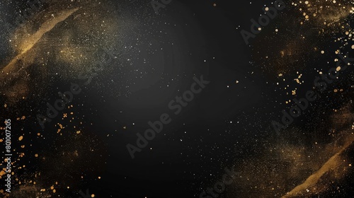 Luxurious gold dust particles flying on black background and text space photo