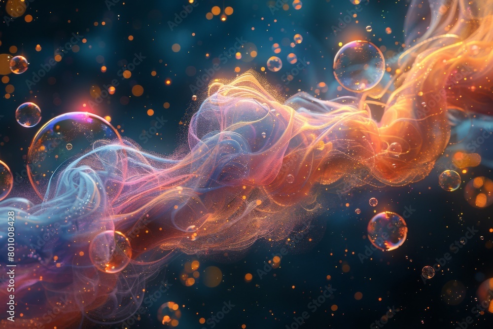 Fototapeta premium Soap bubbles with abstract bokeh background, 3d render
