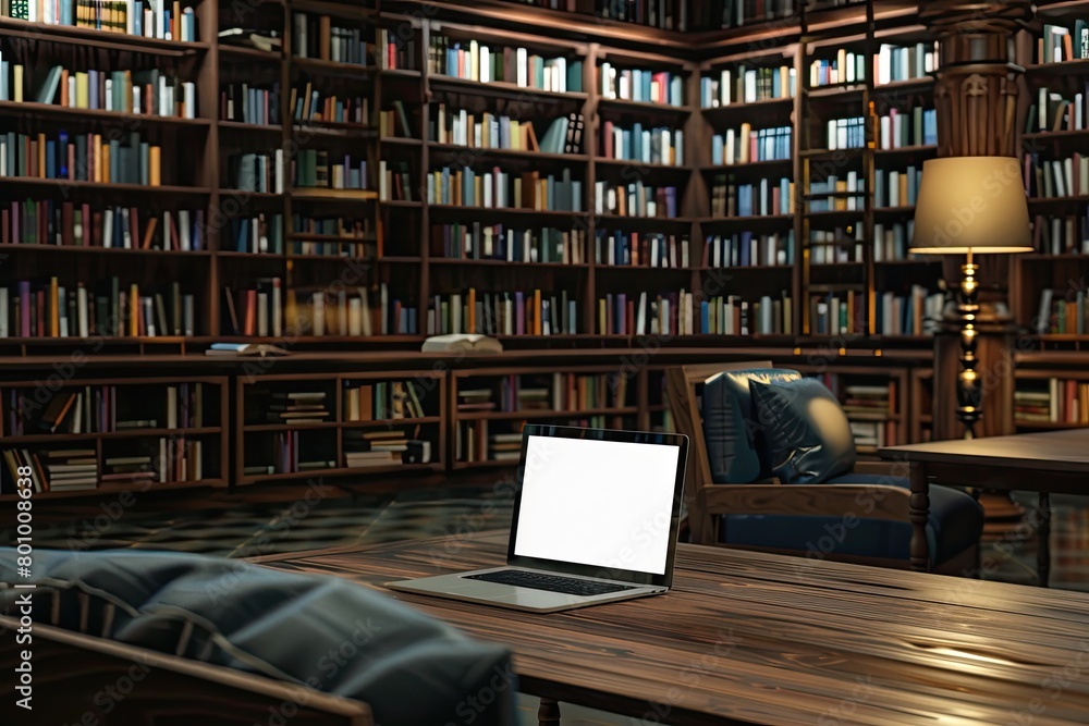 A tranquil library with rows of books and cozy reading nooks A tranquil library with rows of books and cozy reading nooks