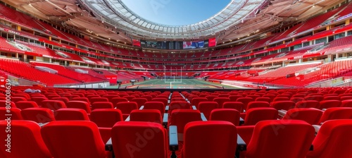 Modern stadium interior with spacious seating, grand architecture, and top notch facilities photo