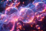 Soap bubbles with abstract bokeh background, 3d render