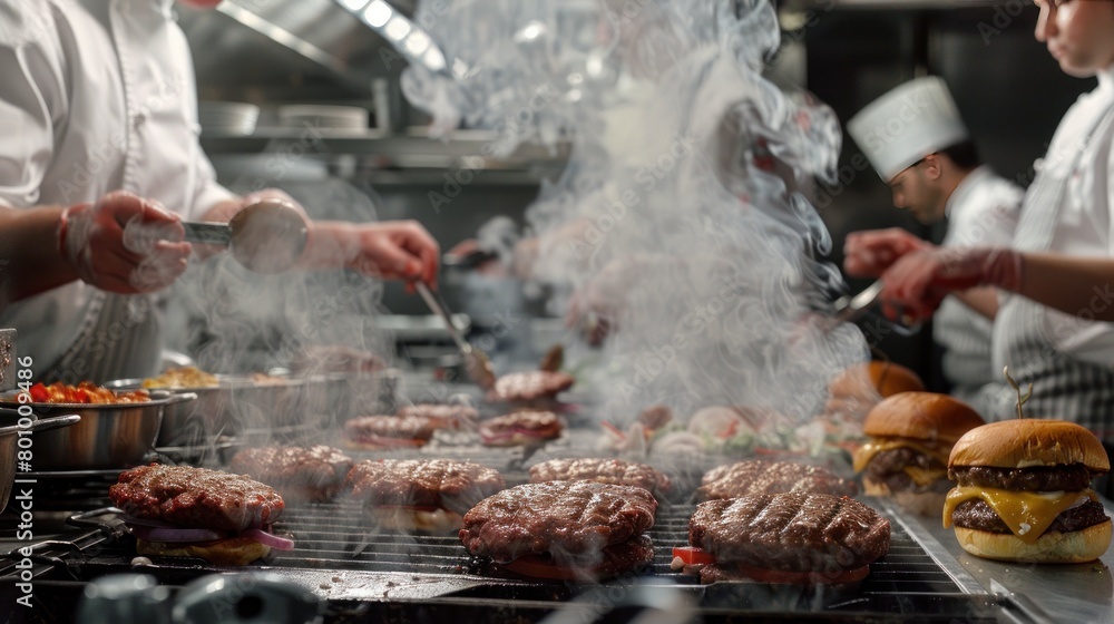 Flipping sizzling burgers and searing steaks on the grill.
Flipping sizzling burgers and searing steaks on the grill.