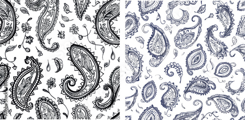 Seamless asian paisley hand-drawn vector floral pattern photo