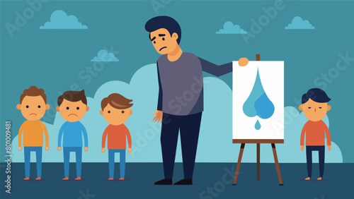 A man standing in front of a canvas tears streaming down his face as he confronts and releases the pain and trauma that has been passed down through. Vector illustration