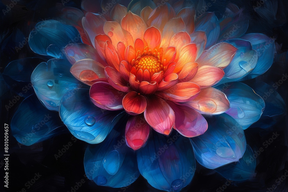 Beautiful orange flower with water droplets on petals closeup