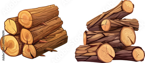 Cartoon stacked trunks. Wooden trunk cutting tree timbers materials, cut wood log lumber piece logging